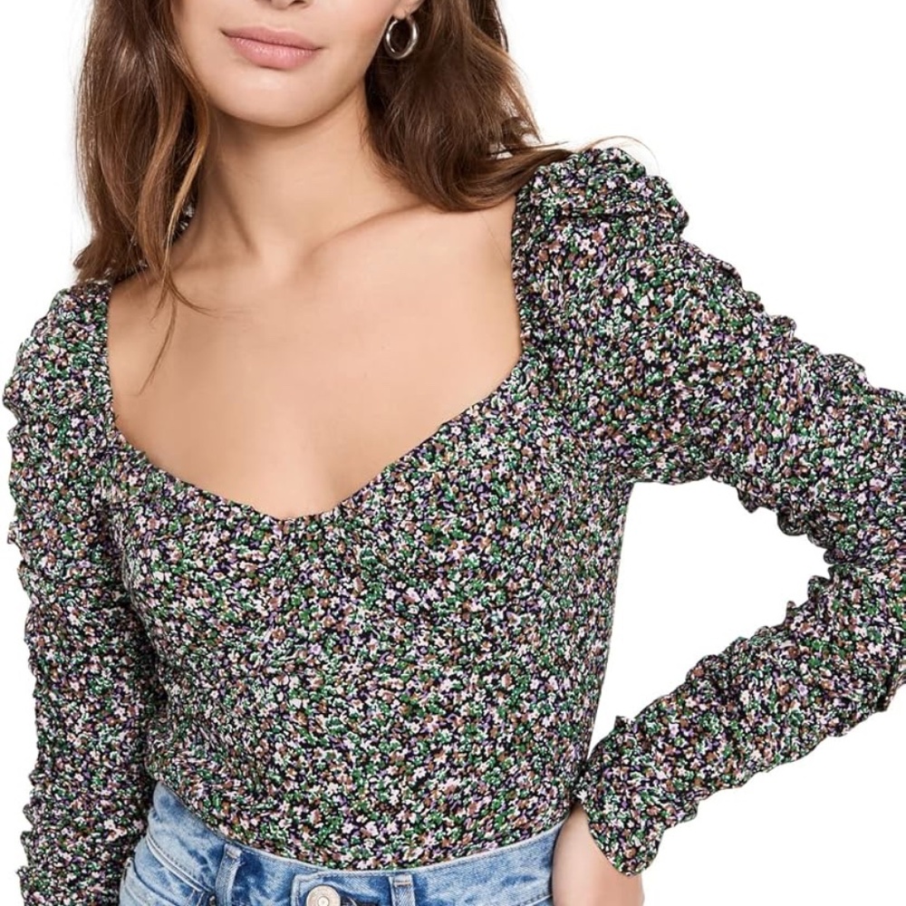 Revolve X ASTR THE LABEL Livie Top in Black & Green Ditsy Size Small NWOT
